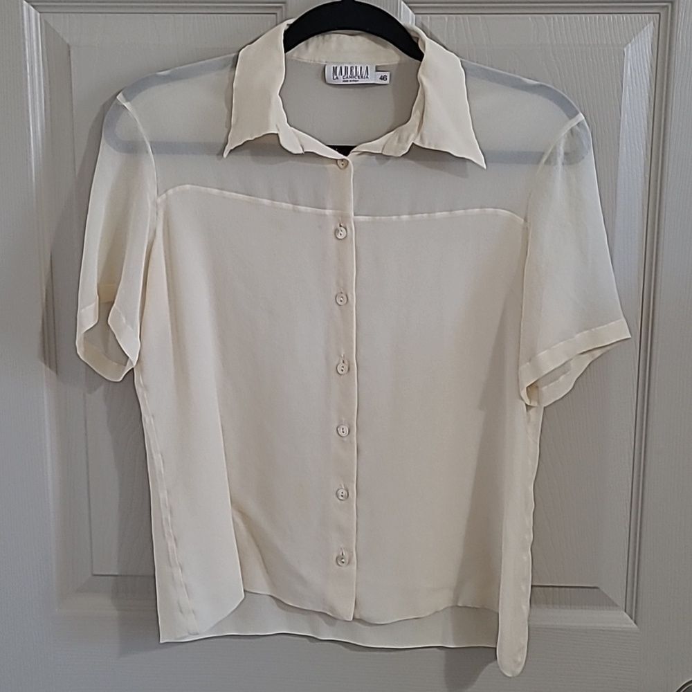 Marella 100% Silk Sheer Cream Blouse Size 12 Large